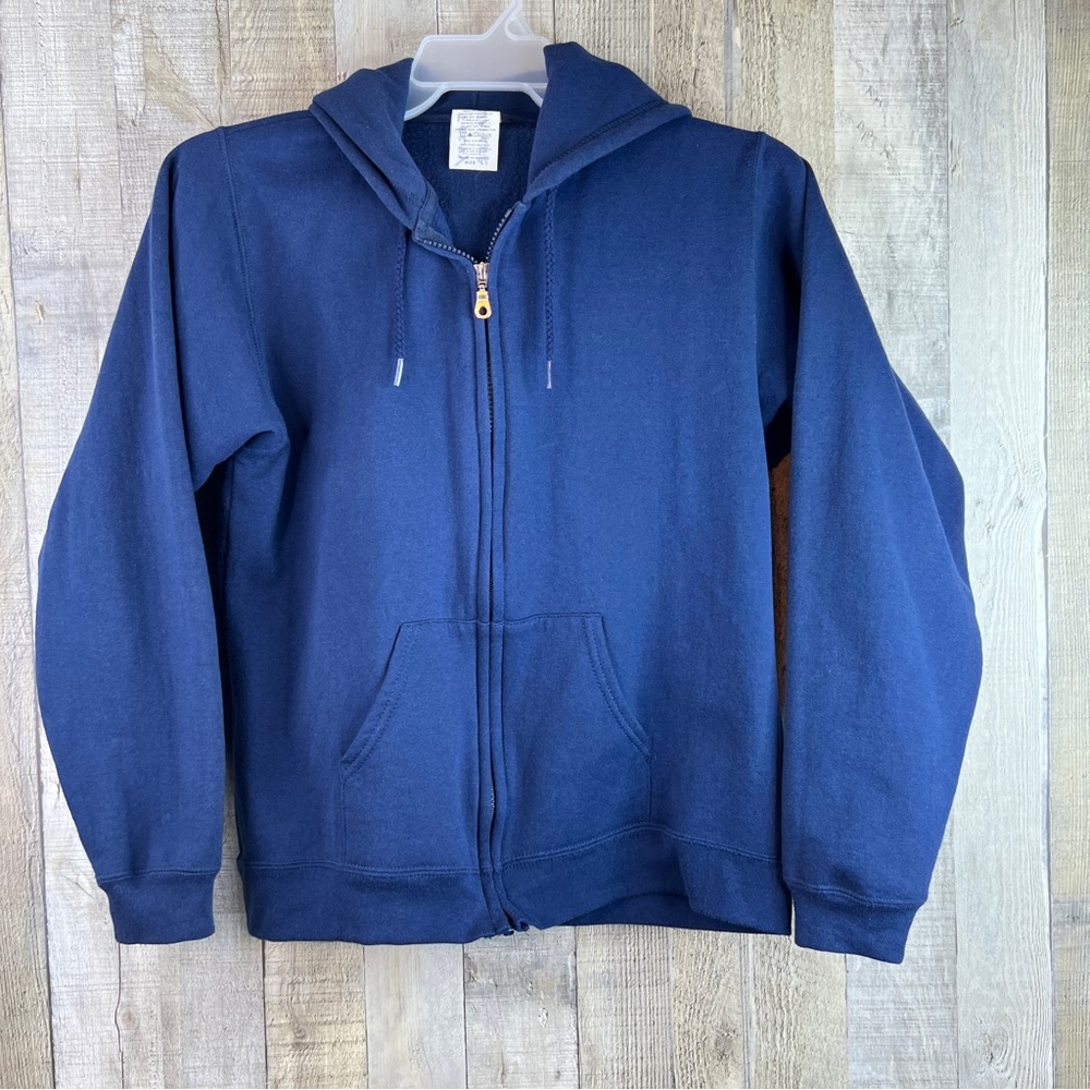 Vanity Fair Navy Blue Large Zipper Front Long Sleeve Hoodie Front Pockets